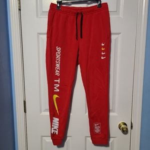 Nike Sportwear Red Logo Spell Out Swoosh Red Jogger Sweatpants Size Medi…
